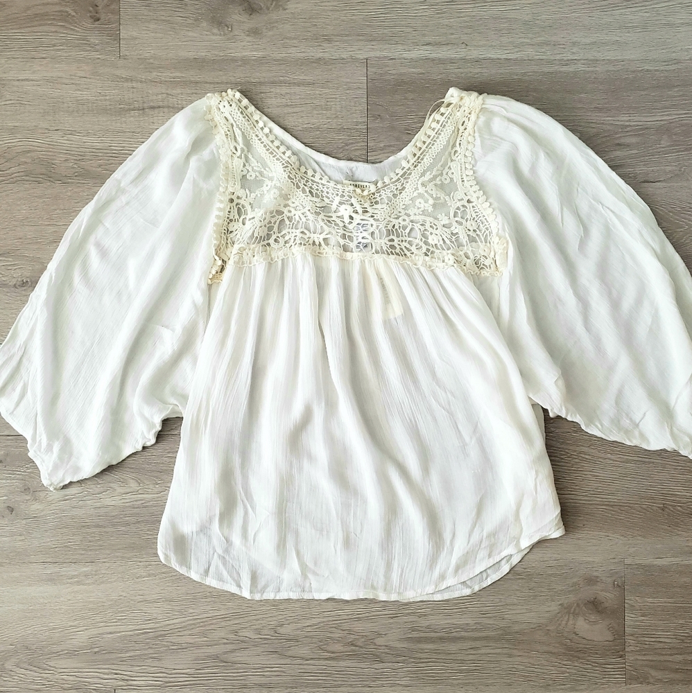NWT Forever 21 white boho size Small crochet Ivory blouse summer festival Indie